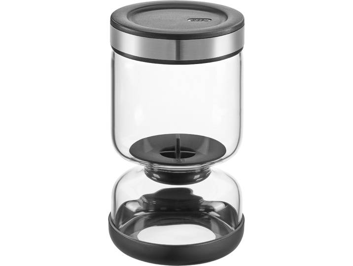 Gefu Abtropfsieb Lavina transparent / schwarz / chrom Borosilikatglas / Kunststoff / hochwertiger Edelstahl / Silikon D 10 cm