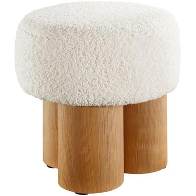 Sitzhocker SALESFEVER "mit Teddyfell-Sitzfläche – Großer Plüsch-Pouf", beige (natur, weiß), B:50cm H:49cm T:50cm, MDF, Eschenholzfurnier, Teddyfell (100% Polyester), Hocker, Sitzhocker, Weicher Design-Hocker für Wohnzimmer & Schlafzimmer