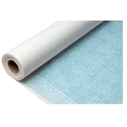 Luftgelegte Tischdeckenrolle 1,20 x 25 m. Nairobiblau dekoriert