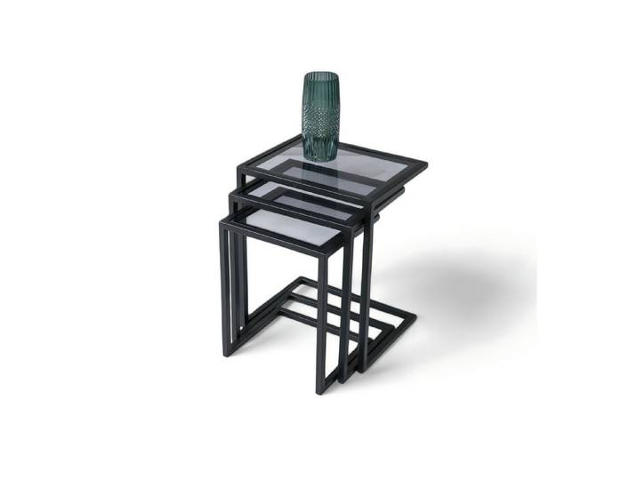 JVmoebel Beistelltisch JVMoebel Beistelltisch mit Metallprofil und Rauchglasplatte (3-St)