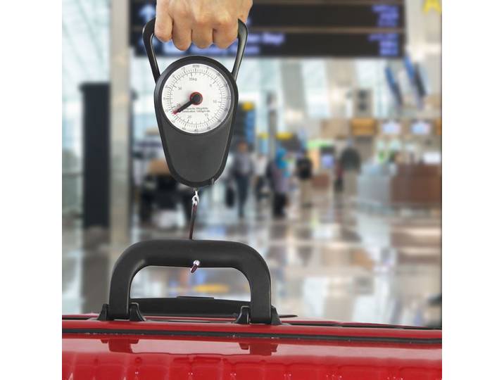 Analoge Kofferwaage mit integriertem Massband, bis 35 kg