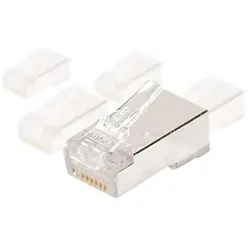 Exertis Connect Modularstecker für Rundkabel, STP, 8P8C (RJ45), VPE 100 Stück Geschirmter RJ45 Stecker für Patchkabe, Server Zubehör, Transparent