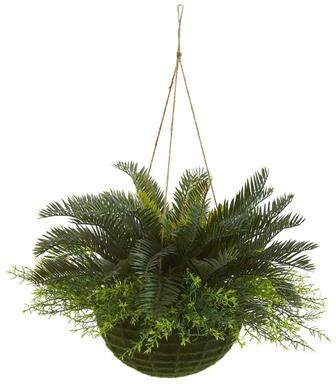 Nearly Natural Cycas Artificial Plant in Mossy Hanging Basket (Indoor/Outdoor)