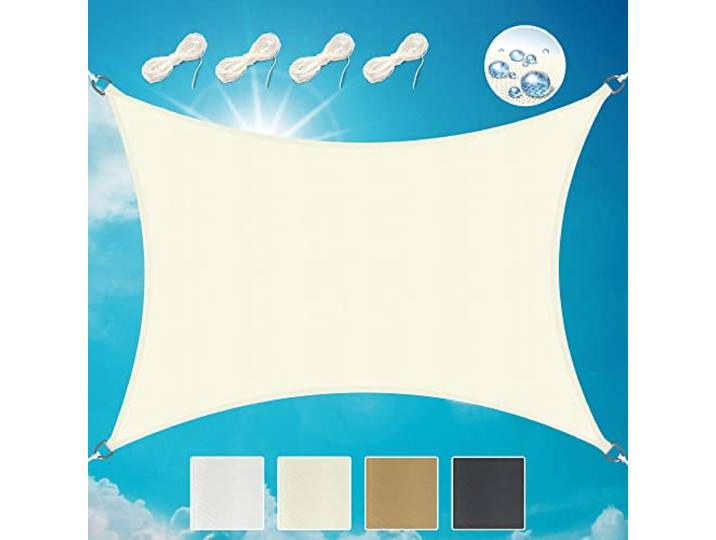 Sol Royal Sonnensegel rechteckig wasserdicht Segeltuch UV Sonnenschutz 3x4m Creme für Terrasse Balkon Garten Pool Camping Segel Beschattung Sonnendach PS9