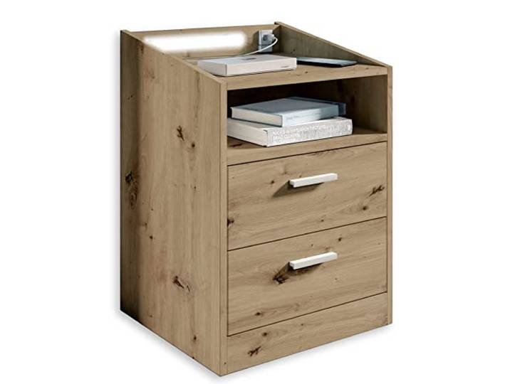 LUMO Nachttisch in Artisan Eiche Optik - Funktionaler Nachtschrank mit USB-Anschluss und LED-Beleuchtung - 46 x 67 x 42 cm (B/H/T)