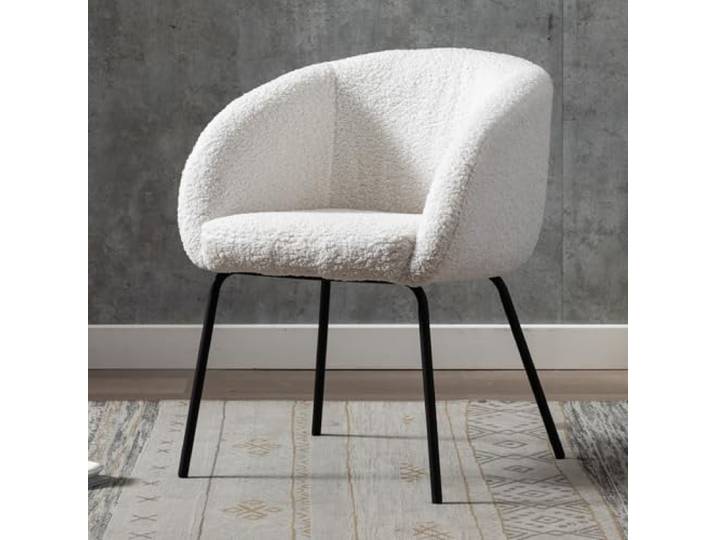 Ya-Home Sessel aus Kunstfell Polsterstuhl modern Loungesessel mit armlehne gepolsterter Einzelsessel mit metallbeinen für Schlafzimmer/Wohnzimmer/Schminktisch(weiß)