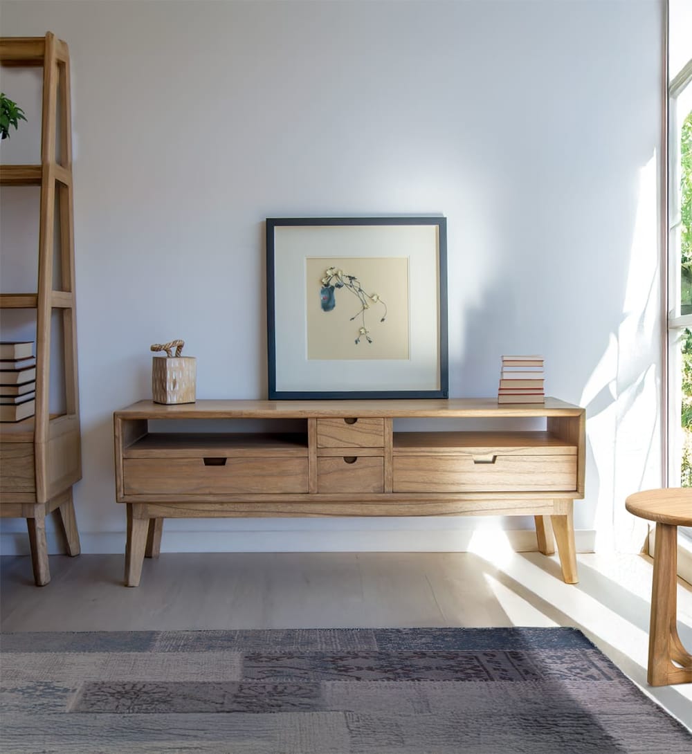 MOYCOR Meuble TV en bois beige L 140 cm Beige 140x50x40cm
