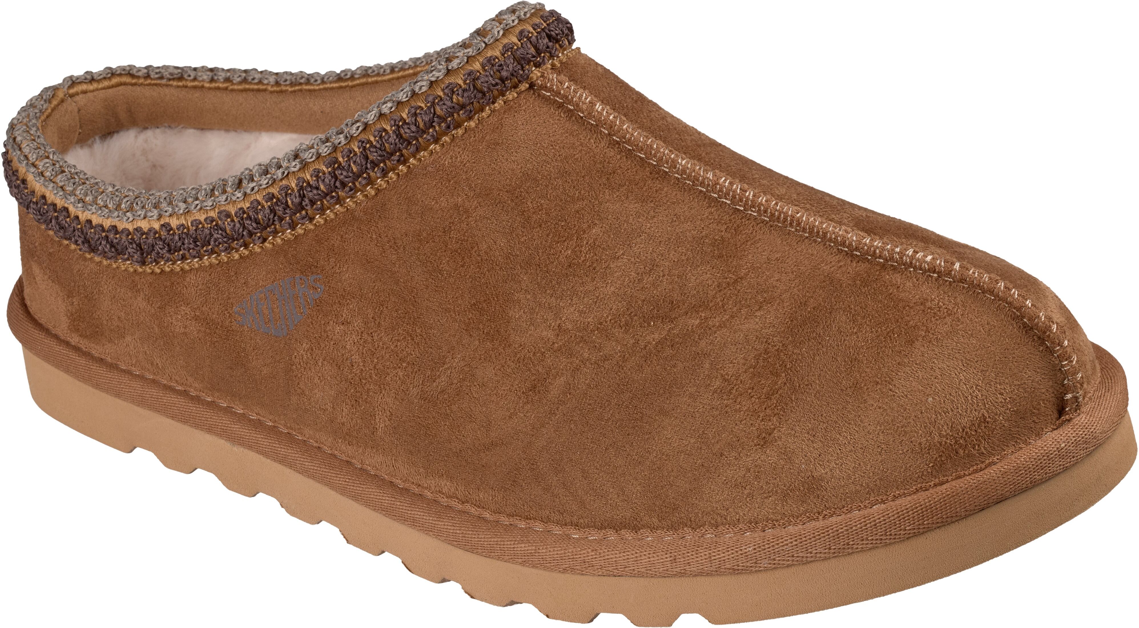 Hausschuh SKECHERS "RENTEN-ULRICH", Herren, Gr. 41, Warmfutter, braun (hellbraun), Velourslederimitat, Schuhe Hausschuh, Hüttenschuh, Wohlfühlschuh, Slipper zum Schlupfen