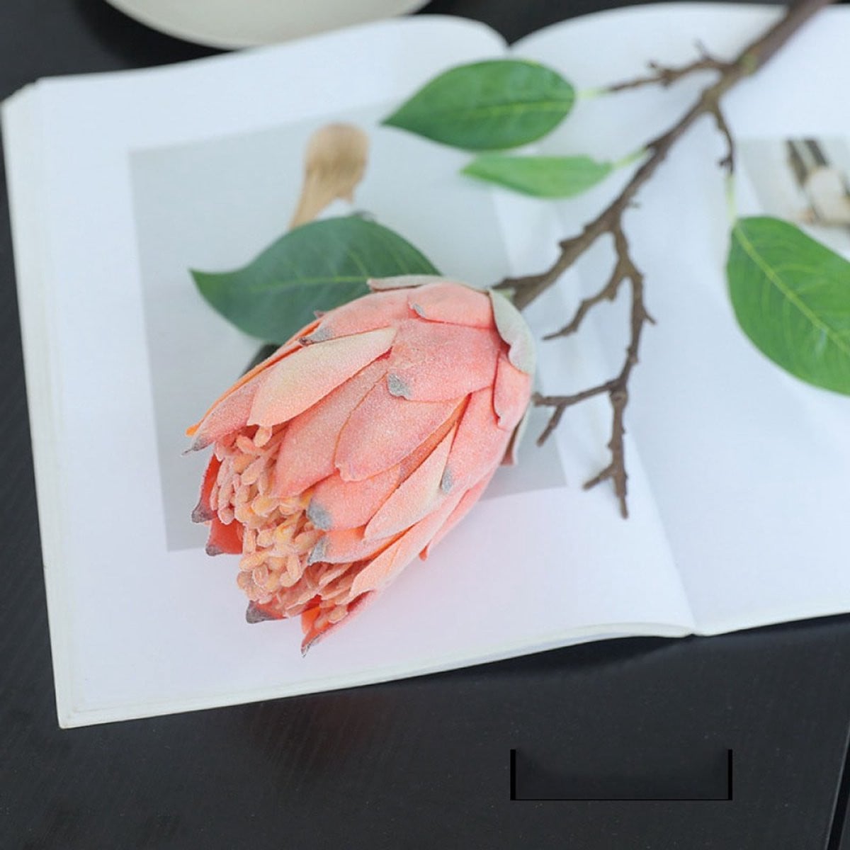 Suikerbos Protea kunstbloemen oranje/lichtroze met 3 stelen - 48 cm