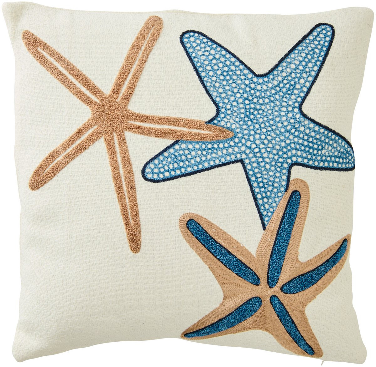 J-Line kussen Zeester katoen wit/blauw