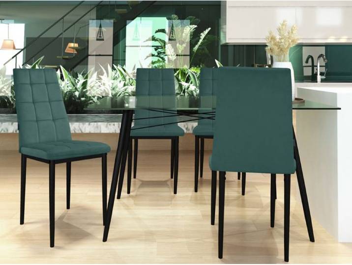 Chaise de salle à manger en velours vert foncé 4 packs