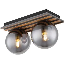 Deckenleuchte Deckenlampe Rauchglas Esszimmerleuchte Glaskugel 2 flammig, Metall Glas MDF, 2x E27 Fassung, LxBxH 35x15x20 cm