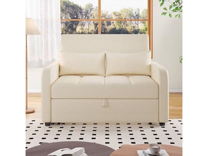Ropilly Schlafsofa Leinenstoff Klappsofa mit Verstellbarer Rückenlehne für kleine Räume