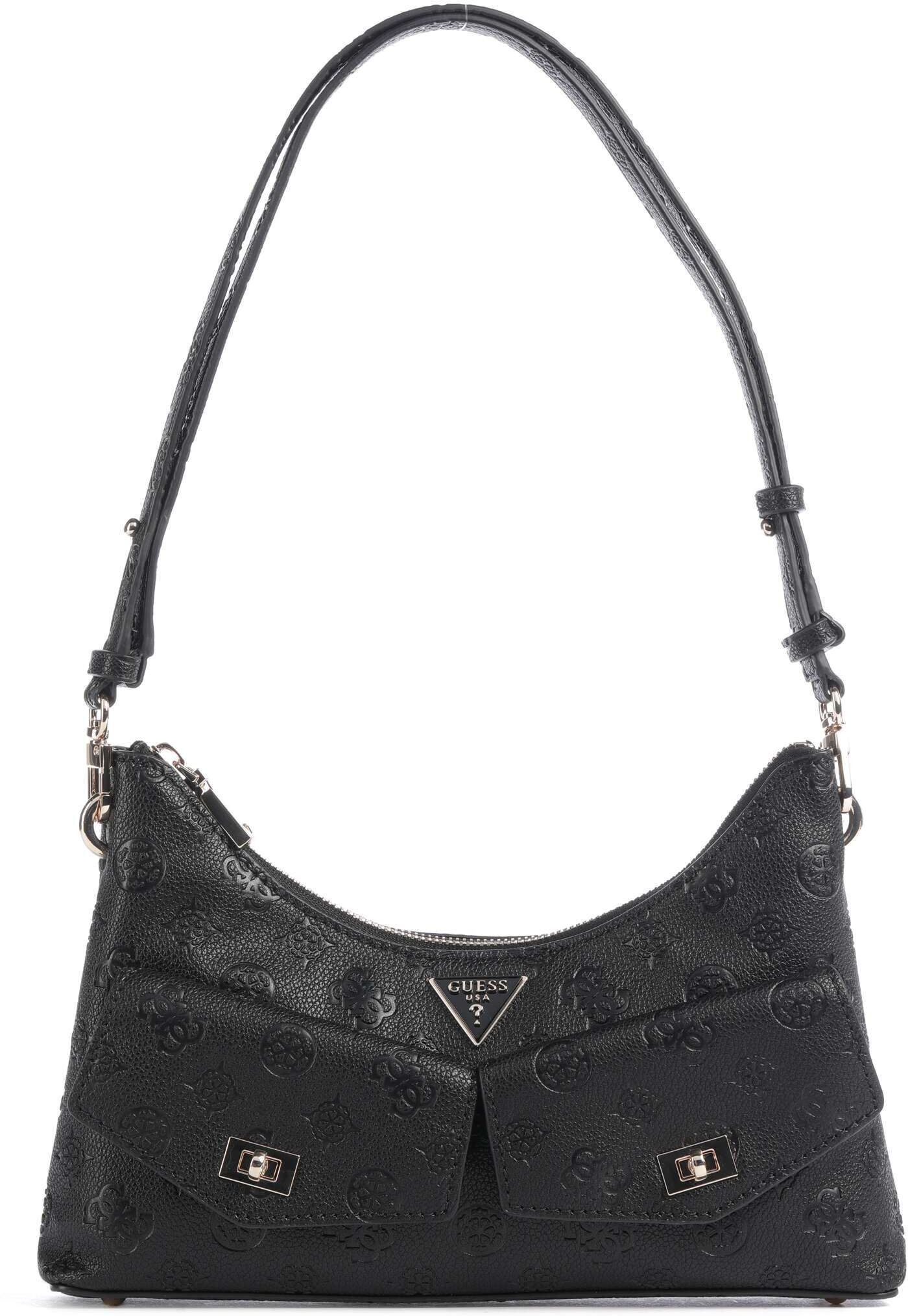 Guess Blake Schultertasche aus Leder, schwarz