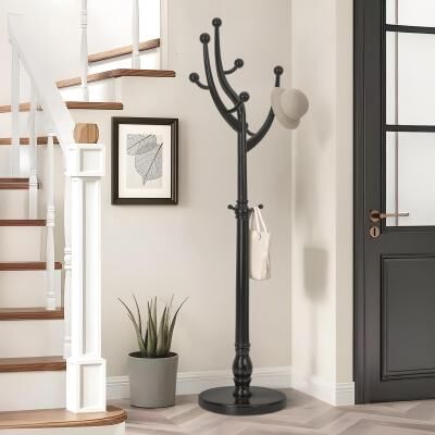 Lucky Monet "Rubberwood Freestanding Coat Rack, Entryway Coat Tree with Hooks - 74""H x 16.5""Dia"