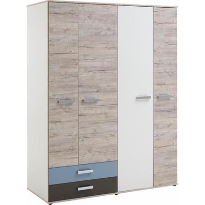 Mehrzweckschrank FMD "Nona 9", bunt (weiß, sandeichefarben, bunt), B:149,5cm H:192cm T:600cm, Schränke, Mehrzweckschrank, mit Schubkästen, Fächern und Kleiderstange, Breite 149,35 cm
