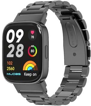 Everyday Crate Redmi Watch 3 Stainless Steel Watch Band Three Bead Metal Replacement Strap black