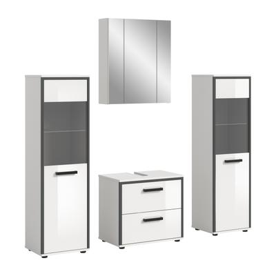 Badmöbel-Set WELLTIME "KAJO, 4-tlg. Badkombination, weiß hochglanz", weiß (weiß, weiß hochglanz, schwarz), B:171cm H:190cm T:37cm, Holzwerkstoff, MDF, Kastenmöbel-Sets, Badmöbel-Set, Bad-Kombination,Bad-Möbel,Badezimmer,Kombinationen,Kombi