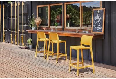 SET OF 2 SENSILLA OUTDOOR STACKABLE COUNTER STOOLS by Polder in Gold