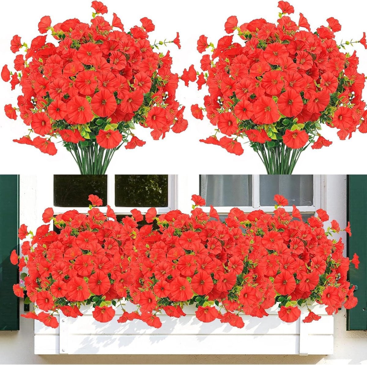 Set van 6 rode kunstbloemen bundels van zijde voor weerbestendige balkon decoratie
