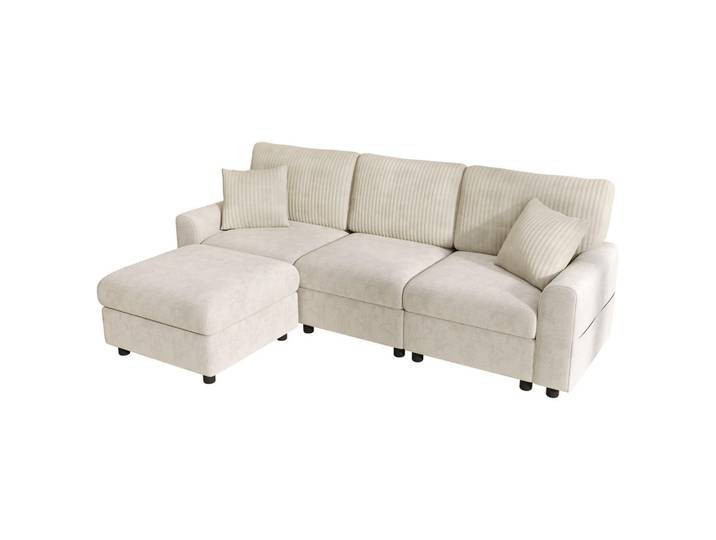 Oxeza Ecksofa 223/146/84 cm Beige mit 1 Fußhocker, 2 quadratischen Kissen, 1 USB-Anschluss und 1 Type-C-Anschluss, Mode, Rechteckig, 146x84x223 cm, Wohnzimmer, Sofas & Couches, Wohnlandschaften, Wohnlandschaften in U-Form