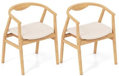 Costway Bamboo Accent Chair with Armrest and Curved Backrest-Natural