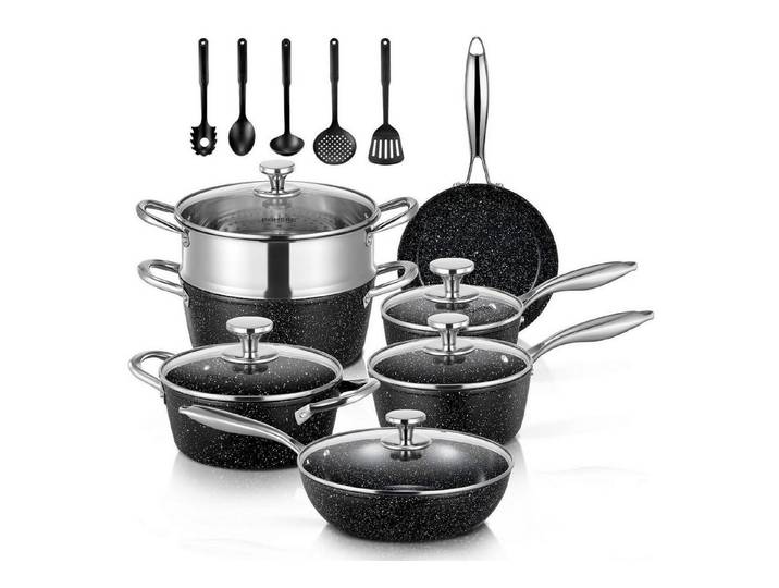 LuxusKollektion Topf-Set Topfset & Pfannenset 17-tlg. Induktion Schwarz