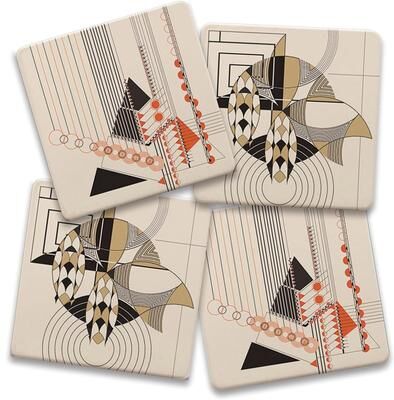 Thirstystone Geometric Adornment Assorted Designs Collection 4-Pack Stone Coasters with Protective Cork Backing Made in The USA Absorbent