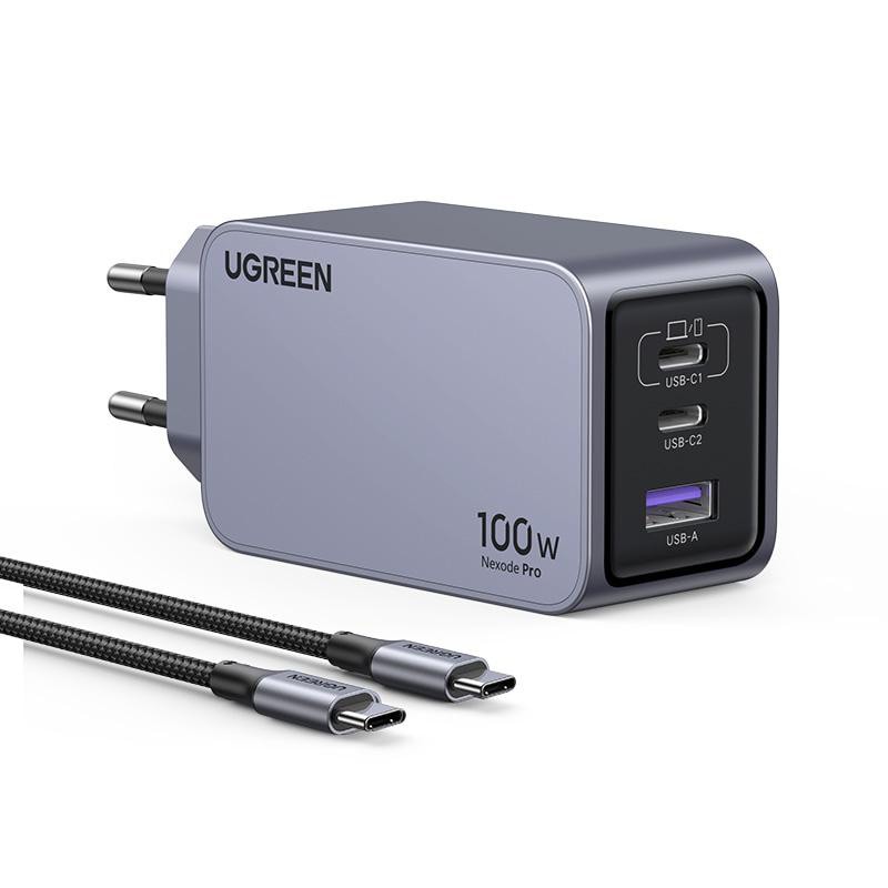 UGREEN Nexode Pro X757 100W 3-Port GaN Fast Charger Set 2x USB-C 1x USB-A inkl. USB-C Kabel