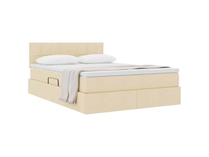 KTHLBRH Boxspringbett mit Matratze, Creme, 120 x 200 cm Rechteckiges Design, stabiler Rahmen, Hebemechanismus, platzsparend
