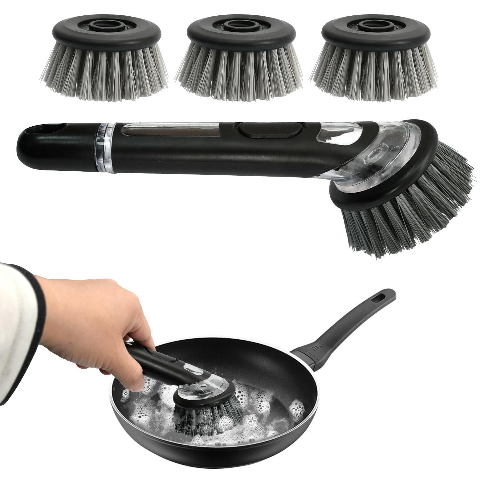 Dripio Afwasborstel met dispenser en 3 reservekopjes, grijs