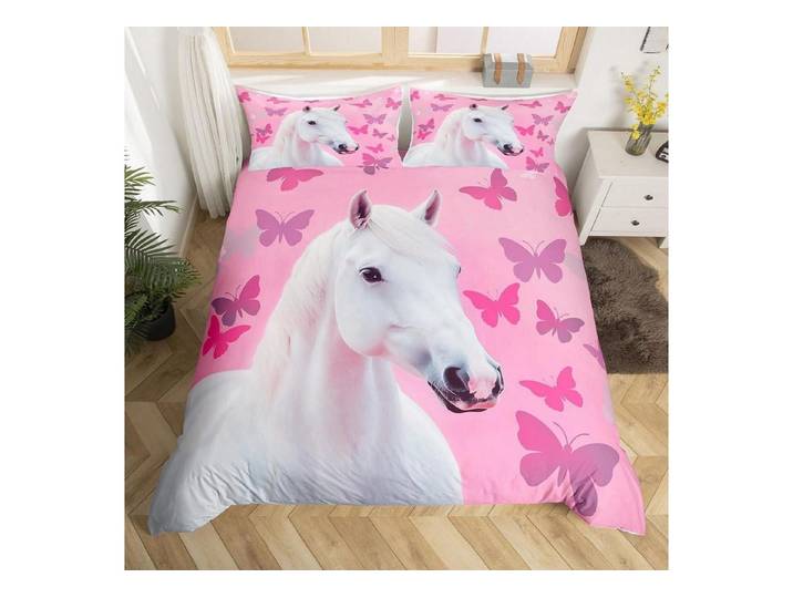LuxusKollektion Kinderbettwäsche Bettbezug Set Mädchen Pferd Rosa 155x220cm