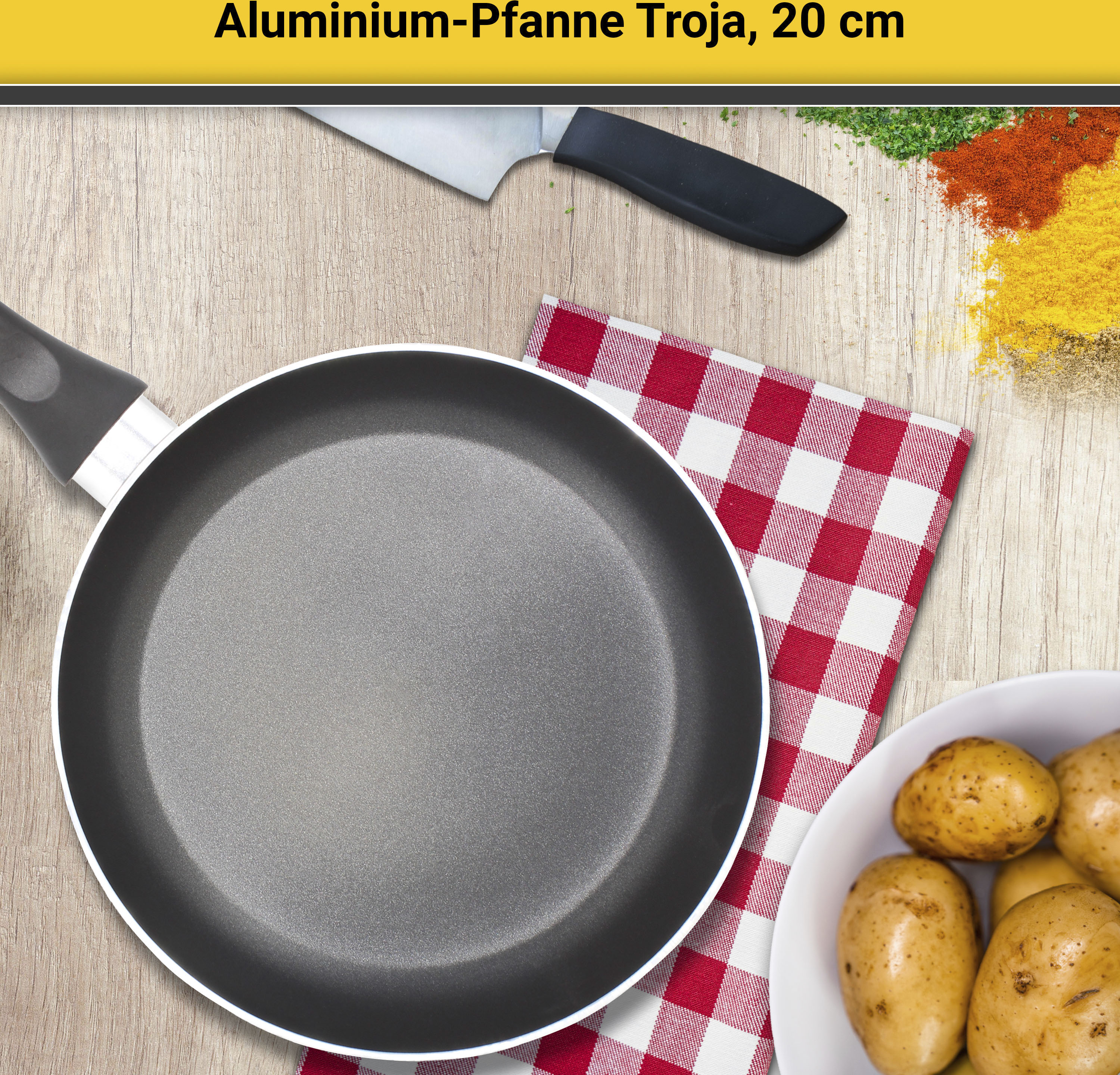 Bratpfanne KRÜGER "Aluminium Pfanne Troja", blau, H:4,8cm Ø:20cm, Pfannen, Bratpfanne, für Induktions-Kochfelder geeignet