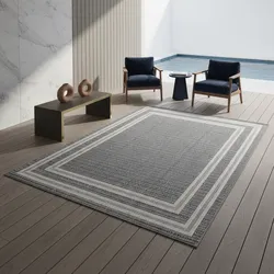 Teppich Outdoor LIRIA in Grau, mit Bordüre, 160 x 230 cm