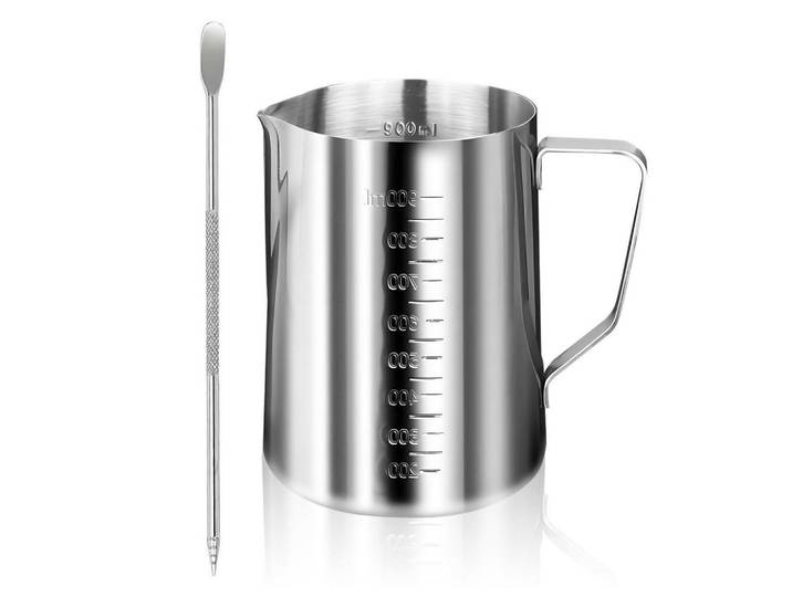 Messbecher Edelstahl 1L mit Rührstab, Silberfarben, Metall, Backen & Backzubehör, Messbecher