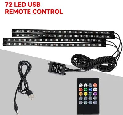 Daily Deals Depot RGB Car LED Interior Lights Wireless Remote & Music Sync, USB Powered Ambient Footwell Lighting For Custom Car Decor 72led Remote Usb