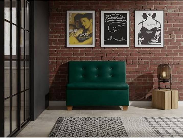 JKG Meble Essbank fur Kuche - Sitzbank Esszimmer mit Aufbewahrungsbehälter - Modern Essbank Küche - Stoff Velours - gepolsterte Rückenlehne - Grün - Monolith 37-140cm