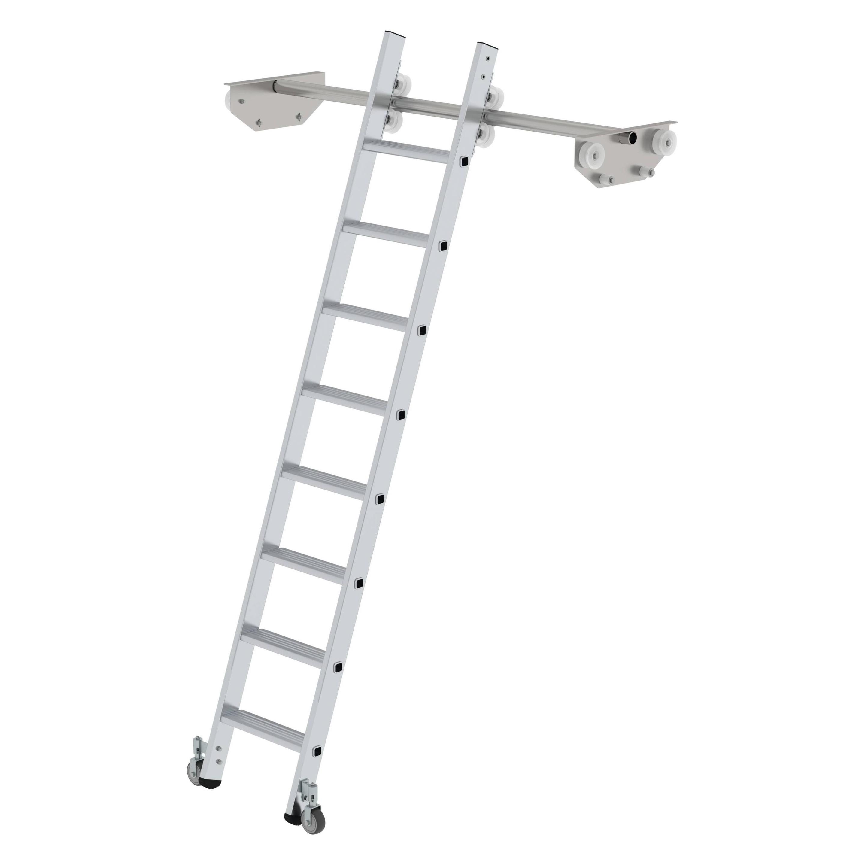 Munk Stufen-Regalleiter fahrbar für Doppelregal 8 Stufen (Regalleiter, 228 cm) (044608)
