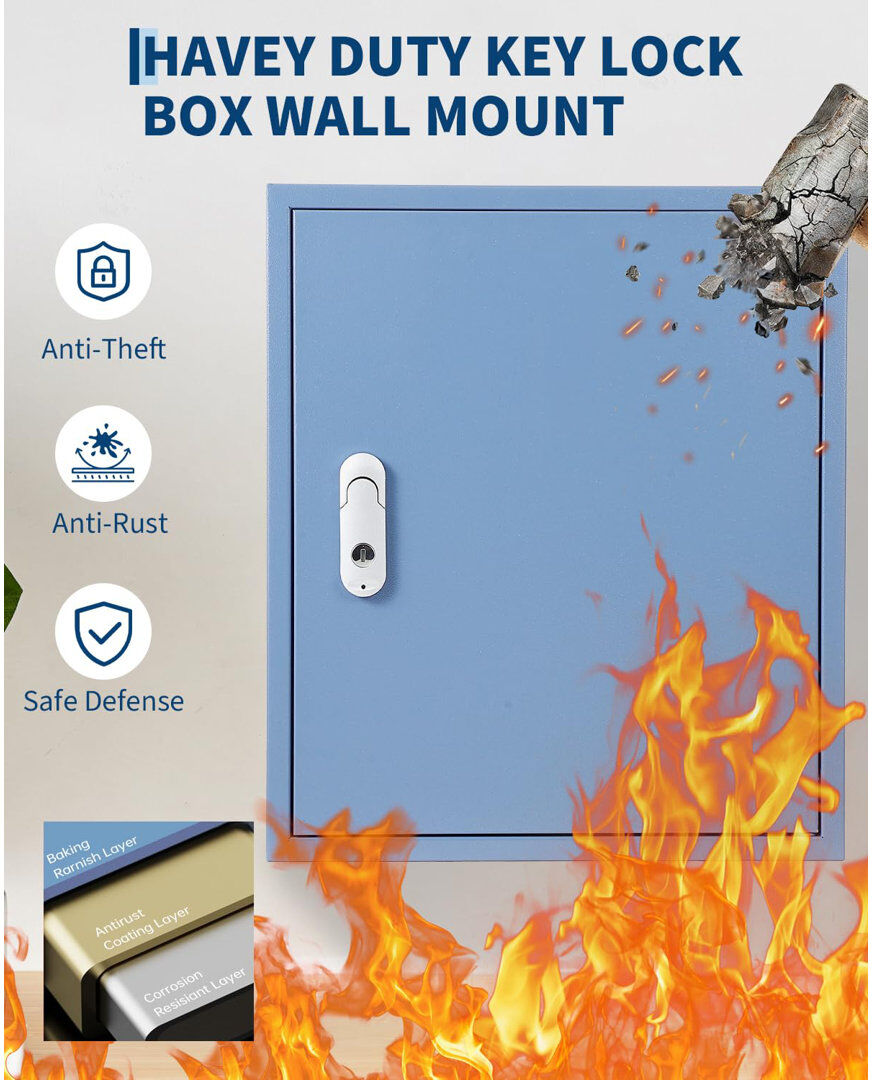ZACOO Heavy Duty Wall Mount Key Storage Cabinet – Secure Lock Box with 88 Key Hooks, Color Coding Tags & Drop Slot – Large Capacity Organizer for Office, Ho Blue 42cm H X 36cm W X 8cm D