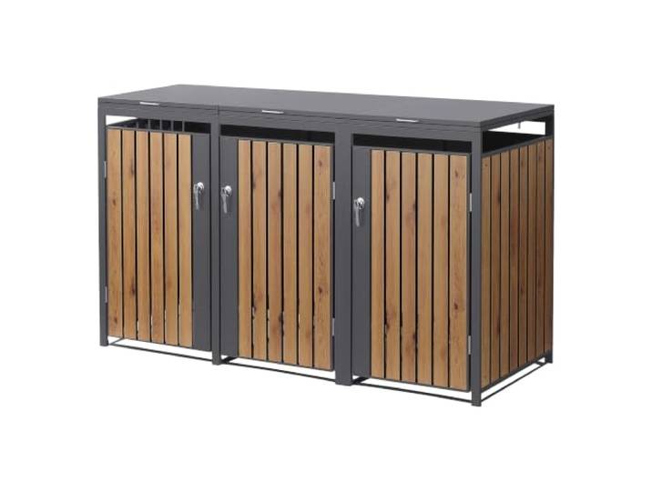 ML-Design Mülltonnenbox 3er 240L, Mülltonnenverkleidung für 3 Mülltonnen, Müllbox wetterfest, Mülltonnenhaus aus Stahl, Müllcontainer mit Deckel, abschließbare Tür, 200x80x120 cm Anthrazit-Holzoptik