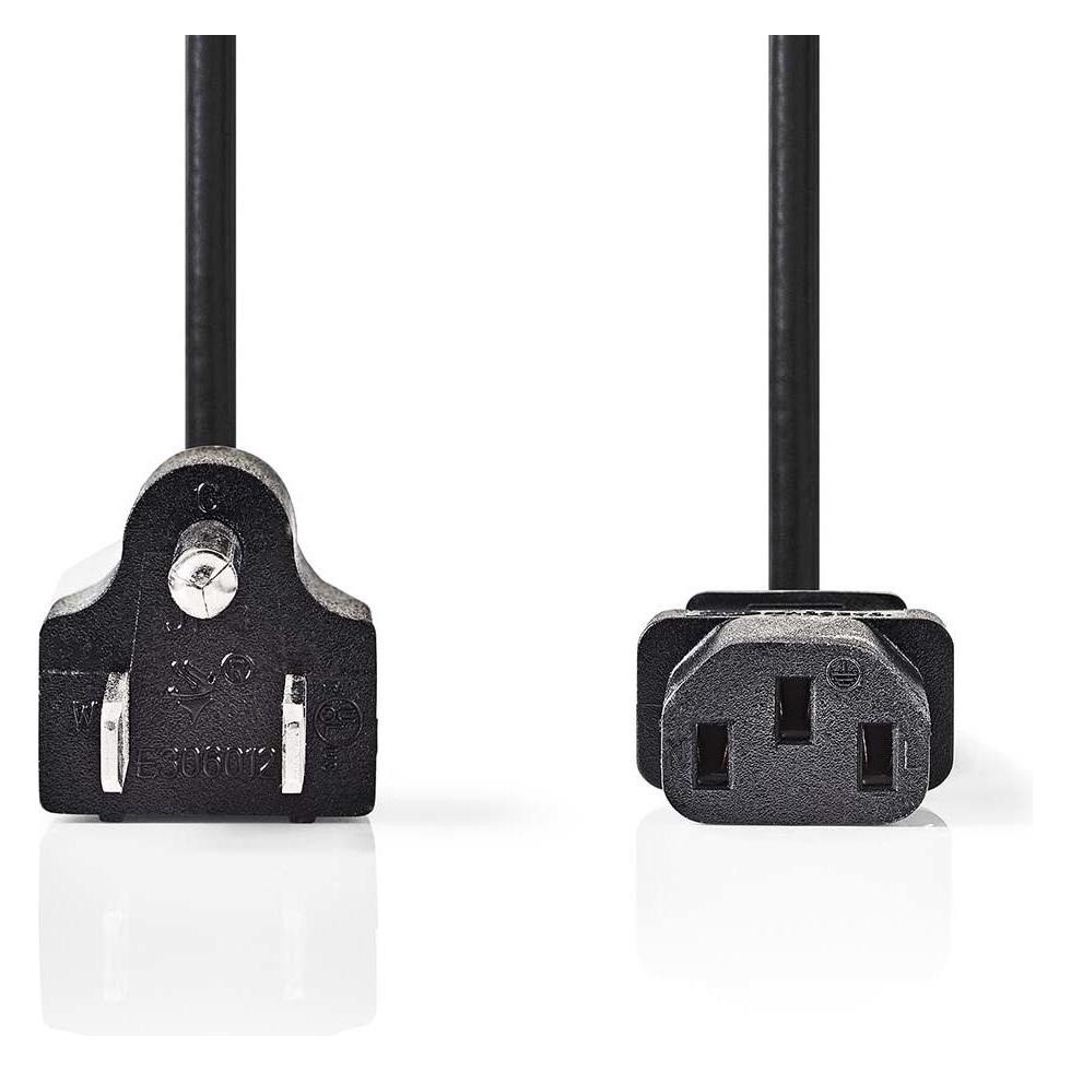 Nedis Stromkabel | USA Stecker | IEC-320-C13 | Gerade | Gerade | Vernickelt | 2.00 m | Rund | PVC | (2 m) (CEGL11500BK20)