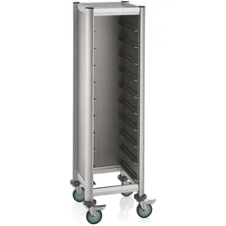 WAS Germany - Tablettwagen Trolley Mensa, für 10 Tabletts, silber, 51,5 x 47,5 x 165, MDF Holzoptik/Alu