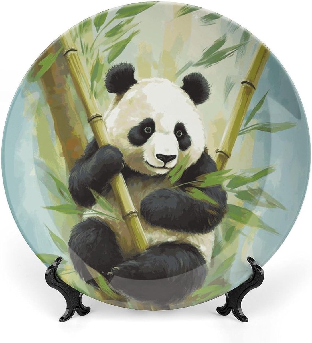 Decoratieve Keramische Plaat met Bamboe Panda Wanddecoratie inclusief Display