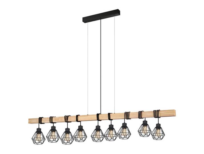 Eglo Hängeleuchte Townshend, Braun, Schwarz, Holz, Metall, massiv, länglich, 20x110x150 cm, Lampen & Leuchten, Innenbeleuchtung, Hängeleuchten, Pendelleuchten