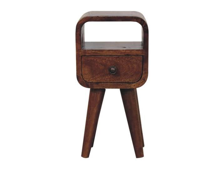 Artisan Furniture Nachttisch Extra Mini Curve mit Offenem Slot, 1 Schublade, Braun, Mangoholz, Echtholz,Mangoholz, Holz Optik, Quadratisch,Quadratisch, Haarnadel, 20x40x20 cm, Schlafzimmer, Nachttische