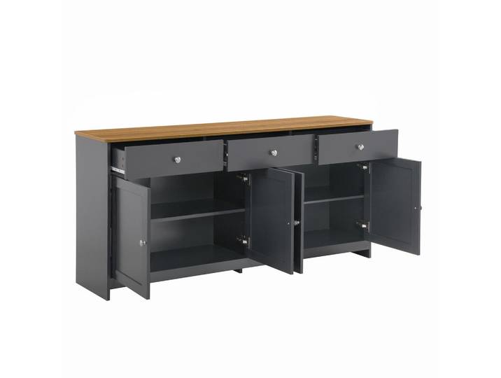 Okwish Sideboard 160/37/75 cm grauschwarz aus MDF mit 3 Schubladen, Schwarz, 160x75x37 cm, Kleinmöbel, Kommoden, Sideboards