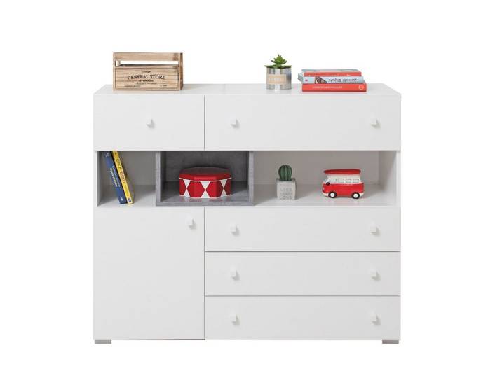 Lomadox Kommode SEATTLE-133, Sideboard 110cm breit in Beton und weiß