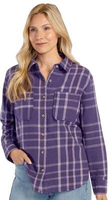 Fin & Feather Cabin Flannel Shirt (Women's) Casual in Purple Plaid, Size Small, Cotton/Flannel