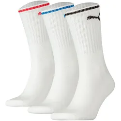 PUMA Unisex Sport-Socken, 3er Pack - Sport Crew Stripe, Tennissocken, Streifen Weiß / 43-46