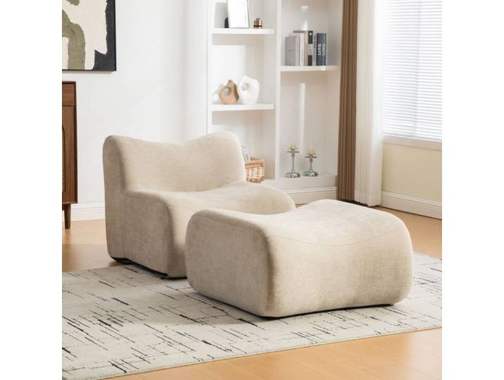 Fauteuil 1 place compressé modulable avec repose-pieds chenille light khaki mousse 30D sans montage